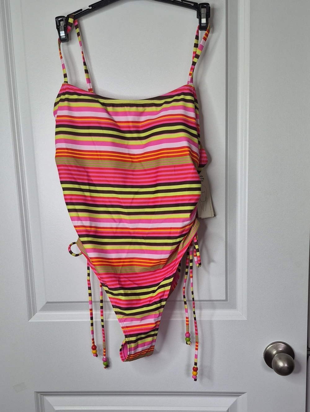 No Boundaries Hot Pink & Multicolor Striped Swimwear Size L